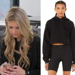 ALO Yoga Bae Oversized Cropped Pullover Hoodie Sweatshirt Top Athleisure Black S
